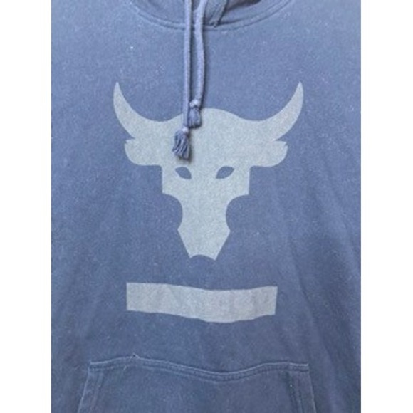 Under Armour Project Rock Mens Navy Blue Short Sleeve Hoodie Brahma Bull LG - Picture 2 of 6